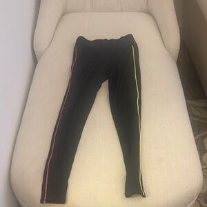 Terez Black Skinny Leggings with Pink and Yellow Blue and Green piping.